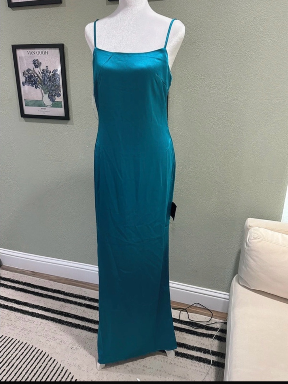 Lulu's Teal Satin Slip Maxi Dress